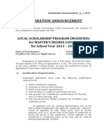 Examination Announcement: Local Scholarship Program (Modified) For Master'S Degree Course For School Year 2013 - 2014