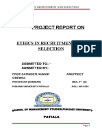 Project Report On: Ethics in Recruitment and Selection