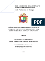 Análisis Biométrico Del Crecimiento Postnatal de Rhea Pennata