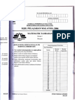 Additional Mathematics SPM P1 2006