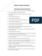 Questionário Avaliação Relações Humanas e Ética Profissional FESVIP