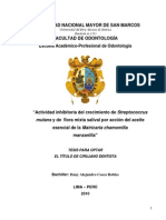 4.actividad Inhibitoria Del Crecimiento de Streptococcus Mutans y de Flora Mixta Salival Por Acción Del Aceite Esencial de La Matricaria Chamomilla Manzanilla