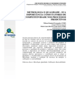 Metrologia e Qualidade - Sua Importância Como Fatores de Competitividade Nos Processos Produtivos