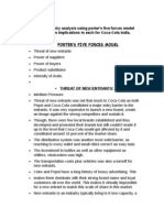 Question # 01 Conduct An Industry Analysis Using Porter's Five Forces Model and Identify Action Implications in Each For Coca-Cola India