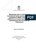 Metodología para El Cálculo de La Humedad Del Suelo Usando Parámetros Topográficos (MDE), Climáticos y Edáficos en Un Sector Del Piedemonte Depositacional Del Municipio de Villavicencio