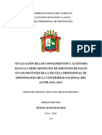 Evaluación de Los Conocimientos y Actitudes Hacia La Mercadotecnia de Servicios de Salud en Los Docentes de La Escuela Profesional de Odontología de La Universidad Nacional Del Altiplano Puno, 2014