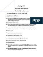 Geology 446 Hydrology-Hydrogeology Part I of The Lecture Notes. Significance of Water.