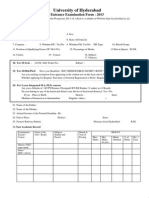 University of Hyderabad: Entrance Examination Form - 2013