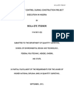 Proactive Cost Control During Construction Project Execution in Nigeria Bola-Efe Itsekor