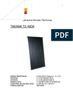 Características Técnicas Del Colector Solar Takama T2 Inox CC 2004