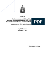 Sept. 2, 2014: Text of Speech by Leona Aglukkaq