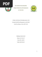 A Study On The Extent of The Implementation of The Ecological Solid Waste Management Act (RA 9003) in The City of Bacoor, Cavite, 2007 - 2012