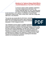 Certain Cash Contributions For Typhoon Haiyan Relief Efforts in The Philippines Can Be Deducted On Your 2013 Tax Return