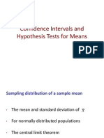 Confidence Intervals and Hypothesis Tests For Means