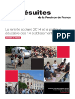 Dossier de Presse: La Rentrée Scolaire 2014 Et La Politique Éducative Des 14 Établissements Jésuites 2014