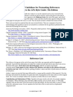 Summary of Guidelines For Formatting References According To The APA Style Guide: 5th Edition