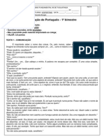 Avaliação de Português - 6º Ano