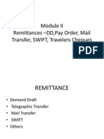 Remittances - DD, Pay Order, Mail Transfer, SWIFT, Travelers Cheques