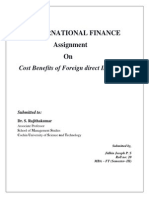 International Finance Assignment On: Cost Benefits of Foreign Direct Investment