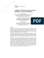 Impact of Quality Corporate Governance On Firm Performance: A Ten Year Perspective