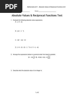 Absolute Values & Reciprocal Functions Test: Name: - Date