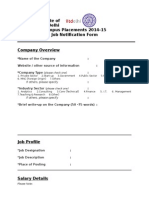 Indian Institute of Technology, Delhi Campus Placements 2014-15 Job Notification Form