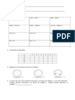 Ficha Tarefa 3º Ano Matemática Tabuadas Horas e Operações Subtração Multiplicação e Divisão