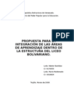 Propuesta para La Integración de Las Áreas de Aprendizaje Dentro de La Estructura Del Liceo Boliv