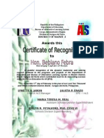 Certificate of Recognition Feb. 2015