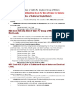 Abstract of NEC For Size of Cable For Single or Group of