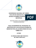 Nivel de Desempeño Del Profesional de Obstetricia en La Aplicación de Pruebas de Bienestar Fetal en Las Micro Redes de Salud Tumbes 2014