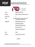 Informe 2 Ensayos de Vacío y Cortocircuito de Un Transformador Monofásico UTP