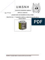 Constante Cinética y Orden de Reacción de Un Reactor Batch