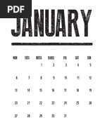 January - : MON Tues Weds Thurs FRI SAT SUN