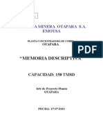 Memoria - Descriptiva Planta Concentradora Otapara 150 TMSD