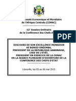 Discours D'ouverture D'ali Bongo Ondimba Du 12ème Sommet de La CEMAC