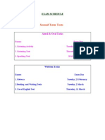 Exam Schedule 4th Year English