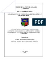 Análisis de Los Factores Que Influyen en El Conflicto Socioambiental Del Proyecto Minero Metalúrgico Tantahuatay en El Departamento de Cajamarca