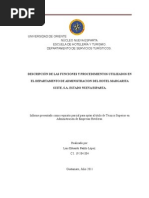 Descripción de Las Funciones y Procedimientos Utilizados en El Departamento de Administracion Del Hotel Margarita Suite, S.A. Estado Nueva Esparta