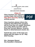 (Class 3) 28 May 2015 Thursday: M.E.S Indian School, Doha - Qatar Junior Section QUIZ CLUB ACTIVITY, 2015-2016