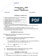 CBSE Class IX Maths Sample Paper 2009 10