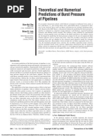 Theoretical and Numerical Predictions of Burst Pressure of Pipelines