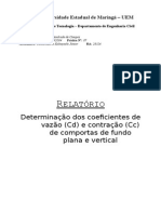 Coeficientes de Vazão (CD) e Contração (CC) de Comportas de Fundo Plana e Vertical