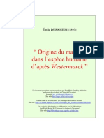 Émile Durkheim - Origine Du Mariage Dans L'espèce Humaine D'après Westermarck (1895)