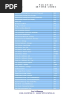 XN120 Service Codes