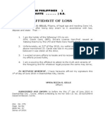 Affidavit of Loss: Republic of The Philippines) Dasmarinas, Cavite - . - . - .) S.S