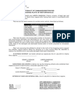 Affidavit of Plate Damage-Destruction