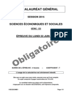 Bac ES 2015 - Sciences Économiques Et Sociales