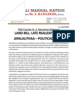 Land Bill: Late Realization of Jayalalithaa - Political Stunt