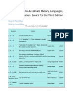 Errata For Introduction To Automata Theory, Languages, and Computation, Third Edition